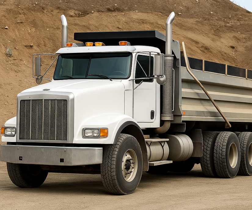 Heavy-duty dump truck ready for equipment rental service in Merritt.