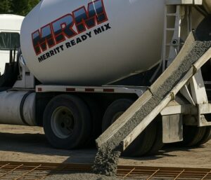 Concrete supplier loading ready-mix concrete truck in Merritt