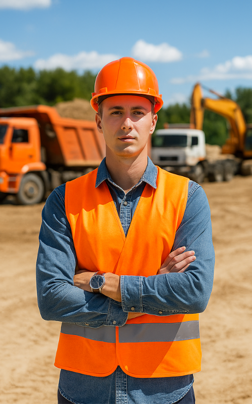 Construction worker at excavator rental site in Merritt BC
